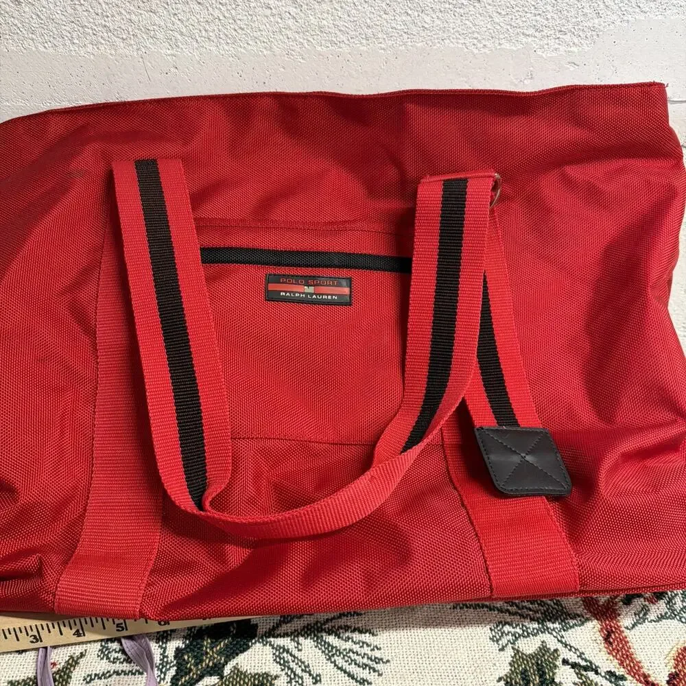 Vintage Polo Sport Ralph Lauren Red Duffel Gym Travel Bag USA 1990s
